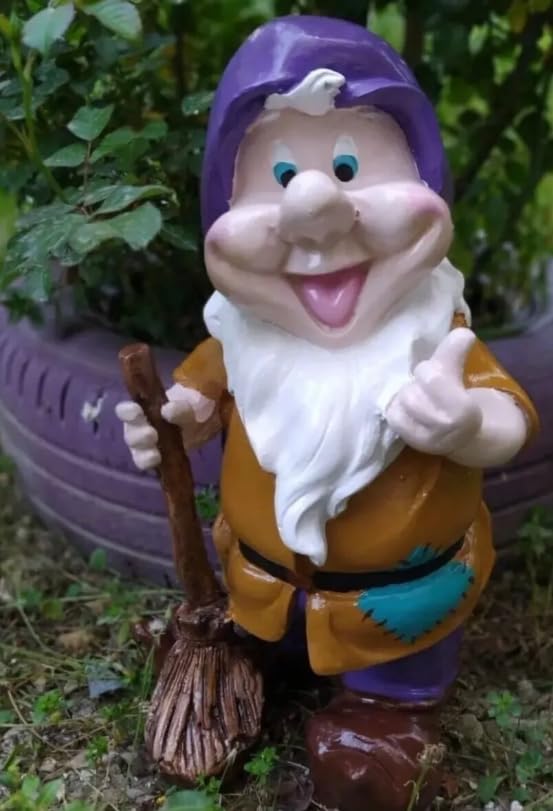Happy Garden Gnome with Broom for Outdoor Decor, Garden Gnome Statue, Patio Gnome Figure, Gnome Decor, Broom Holding Gnome
