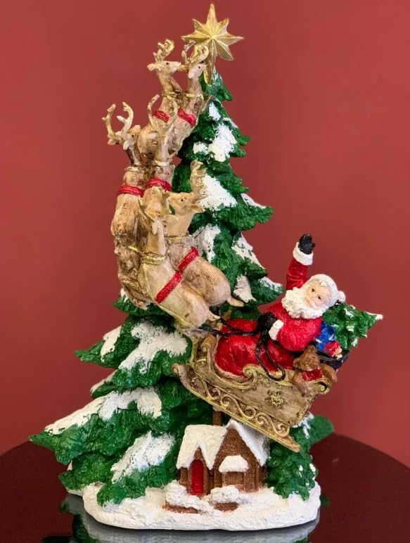 Santa Claus Reindeer Sleigh with Christmas Tree Statue, Santa Sleigh Christmas Decorations, Santa Claus Figurine, Christmas Gift, Reindeer Sculpture, Reindeer Decor, Reindeer Statue