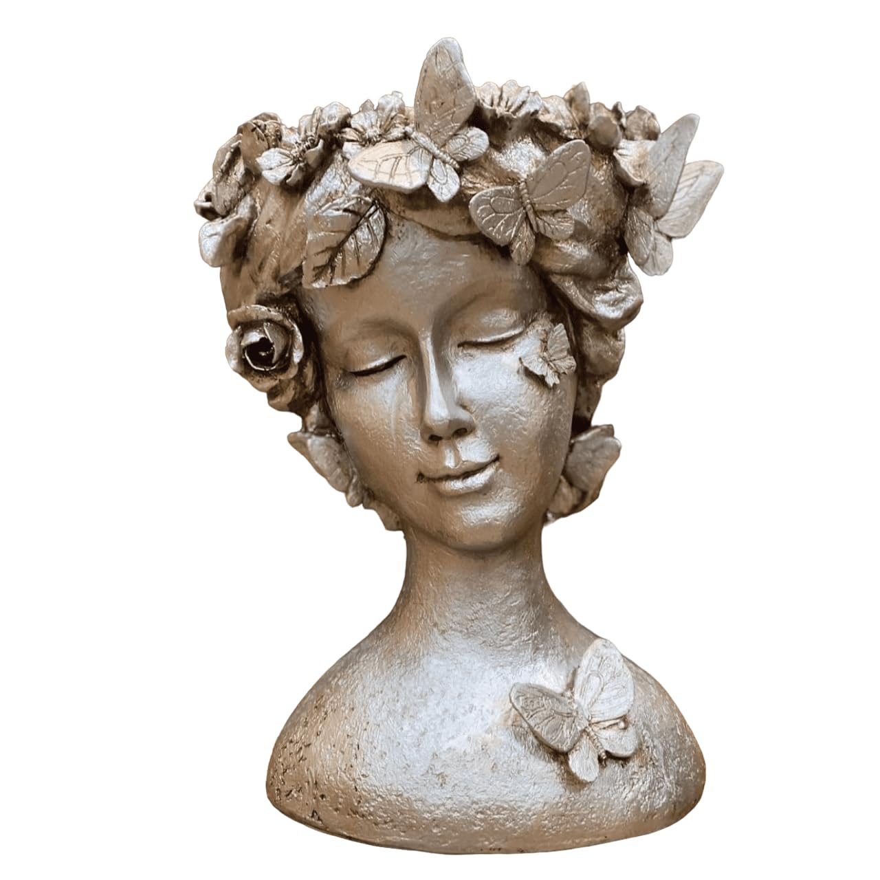 Elegante vaso da fiori a forma di busto femminile con farfalle e motivi floreali, fioriera decorativa in poliestere per interni, vaso da fiori a forma di farfalla, vaso a forma di farfalla, vaso a forma di farfalla