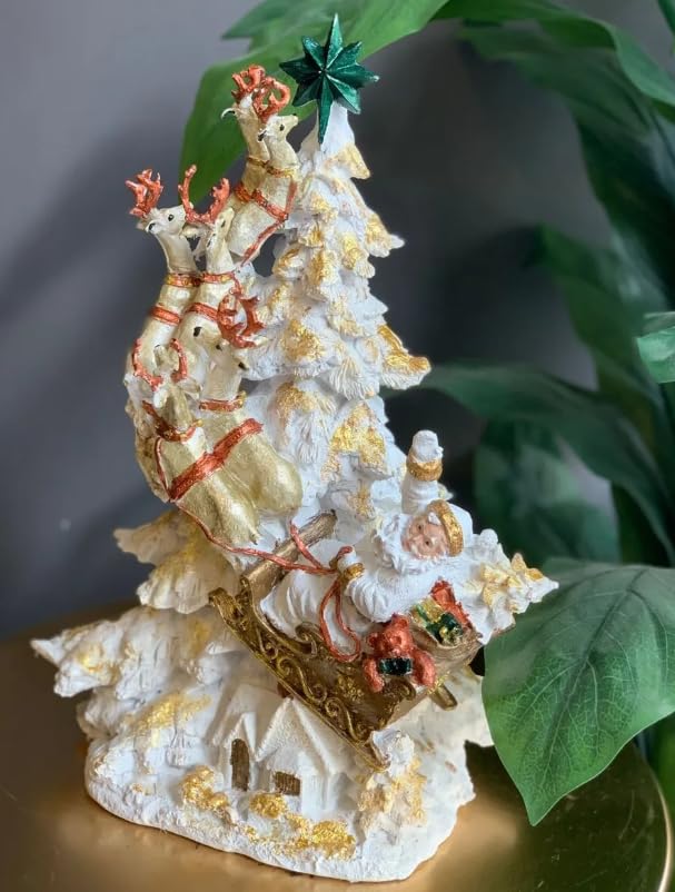 Santa Claus Reindeer Sleigh with Christmas Tree Statue, Santa Sleigh Christmas Decorations, Santa Claus Figurine, Christmas Gift, Reindeer Sculpture, Reindeer Decor, Reindeer Statue