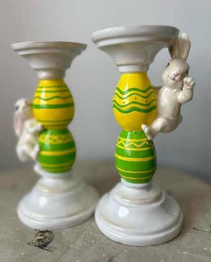 Easter Bunny Candle Holder Set with Climbing Rabbits and Egg Design, Easter Rabbit Candle Holder, Easter Rabbit Candlesticks, Bunny Candle Holder, Rabbit Candle Holder