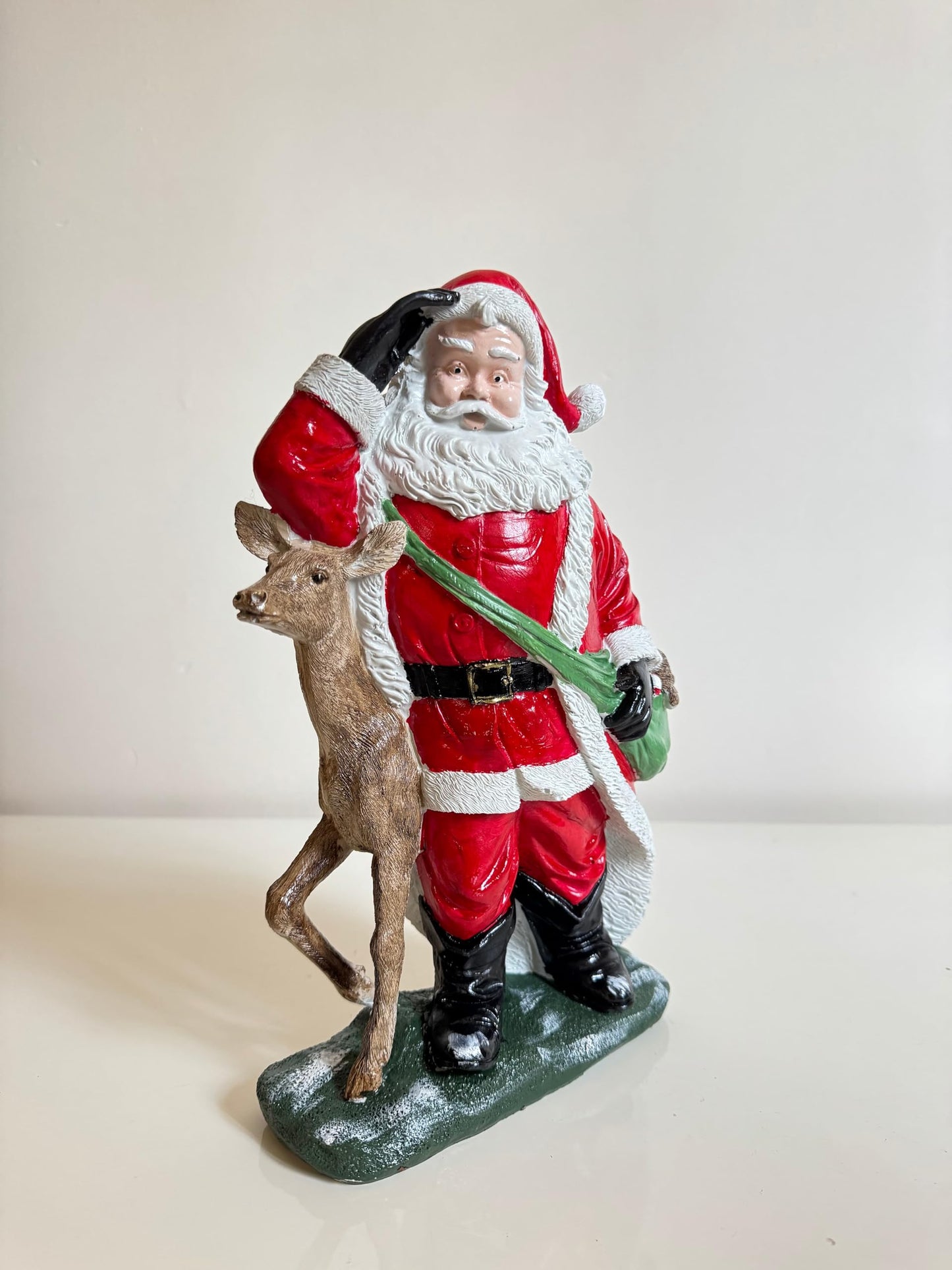 Santa Claus Figurine with Deer and Gift Bag, Christmas Santa decoration, Hand-painted Santa Claus, Christmas Figurine Santa Claus, Santa Claus Sculpture, Santa Claus Decor