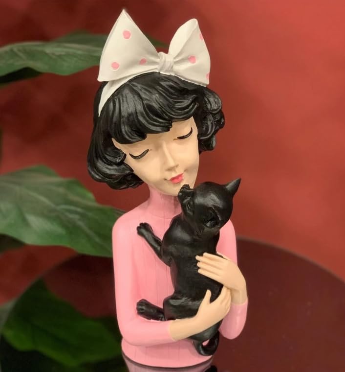 Girl With Cat Decor, Whimsical Decor Accent, Hand-painted Art Decor, Decorative Girl Statue, Cat Themed Home Decor, Girl and Pet Sculpture, Girl and Pet Decor