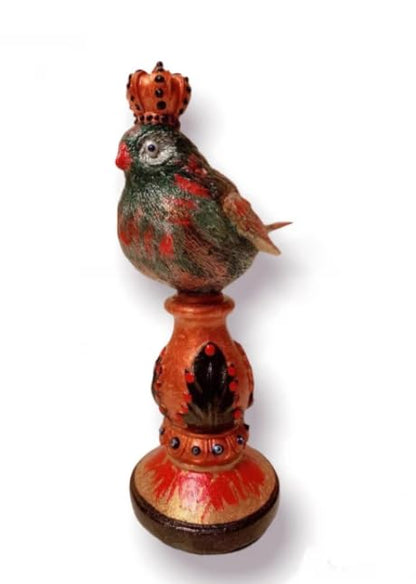 Vintage Crowned Bird Figurine on Leaf Base, Decorative Bird Statue, Bird Decor, Crowned Bird Decor, Bird Sculpture, Royal Bird Statue