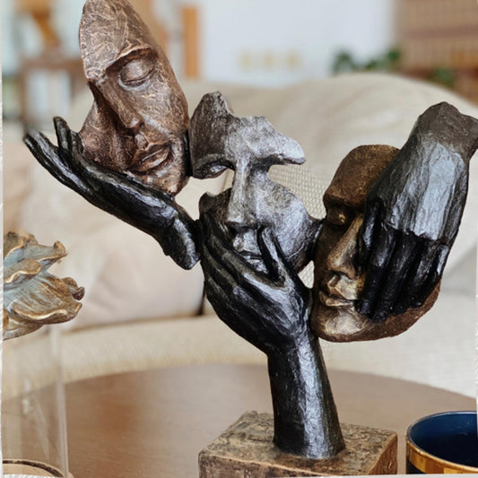 Abstract Three Face On Hand Statue, Tabletop Art Decor, Modern Face Sculpture, Abstract Design Decor, Face Sculpture, Face Statue, Face Decor, Face Objects, Face Figurine