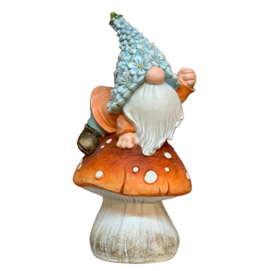 Whimsical Garden Gnome on Mushroom, Mushroom Dwarf Statue, Polyester Dwarf Statue, Garden Gnome Sitting on Mushroom, Dwarf Garden Statue, Mushroom Dwarf Sculpture, Dwarf Garden Sculpture
