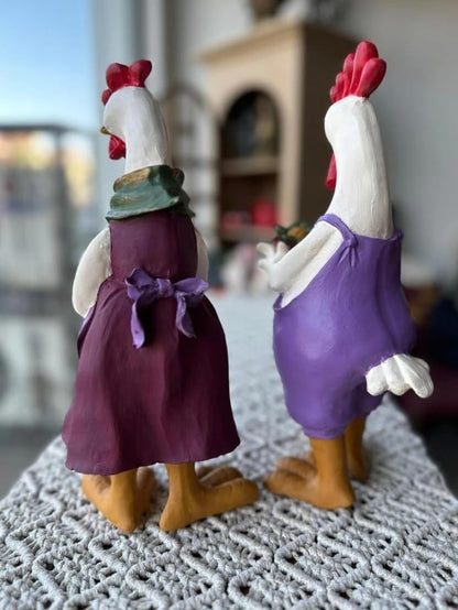 Farmhouse Chicken Decor, Charming Rooster and Hen Figurines Holding Flowers, Flower Holding Rooster, Cute Chicken Statues, Chicken Statue, Cockerel Decor, Cockerel Statue