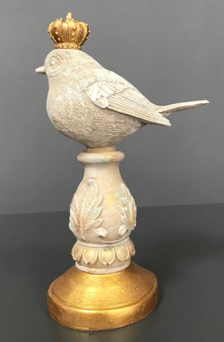 Vintage Crowned Bird Figurine on Leaf Base, Decorative Bird Statue, Bird Decor, Crowned Bird Decor, Bird Sculpture, Royal Bird Statue