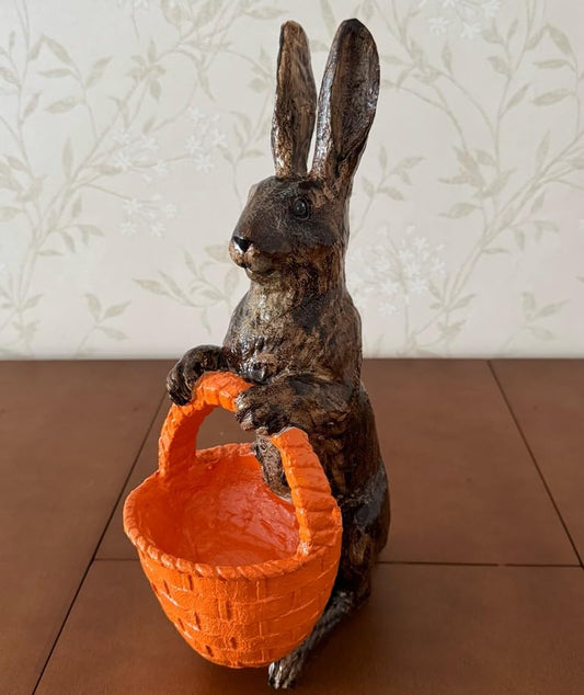 Rabbit Sculpture with Basket, Decorative Bunny Figurine, Easter Home Decor, Rabbit Sculpture, Bunny Decor with Basket, Easter Bunny Figurine, Easter Rabbit Sculpture