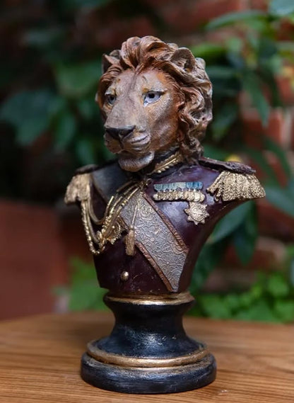 Royal Lion Statue Bust in Military Uniform, Lion Bust Sculpture, Regal Lion Statue, King Lion Decor, Military Lion Bust, Lion Head Statue, Lion Head Decor, Lion Head Sculpture