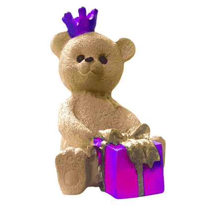 Gift Wrapped Bear Statue, Crowned Bear Figurine, Handmade Gift Bear Statue, Crowned Bear Statue, Handmade Bear Statue, Crowned Bear Decor, Crowned Bear Sculpture, Gift Wrapped Bear Decor