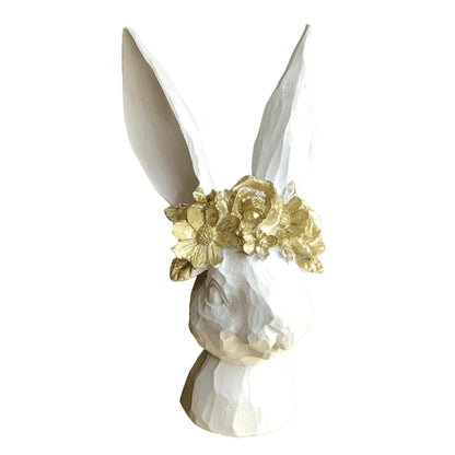 Hand-Painted Bunny Head Sculpture With Floral Crown, Whimsical Easter Decor, Bunny Head Sculpture, Easter Bunny Decor, Rabbit Head Decor, Easter Rabbit Decor, Rabbit Sculpture