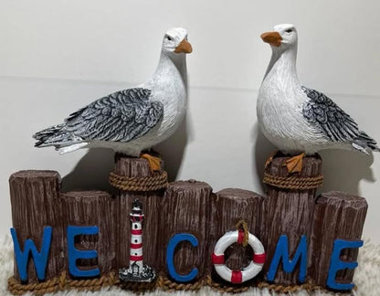 Nautical Seagull Welcome Sign Sculpture, Seagull Welcome Sign, Coastal Home Decor, Nautical Beach Decor, Welcome Sign Gift, Seagull Statue