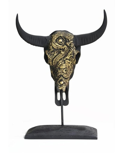 Bull Skull Decor, Western Bull Head Decor, Western Style Horned Bull Head Decor, Bull Skull Statue, Bull Skull Tabletop Decoration