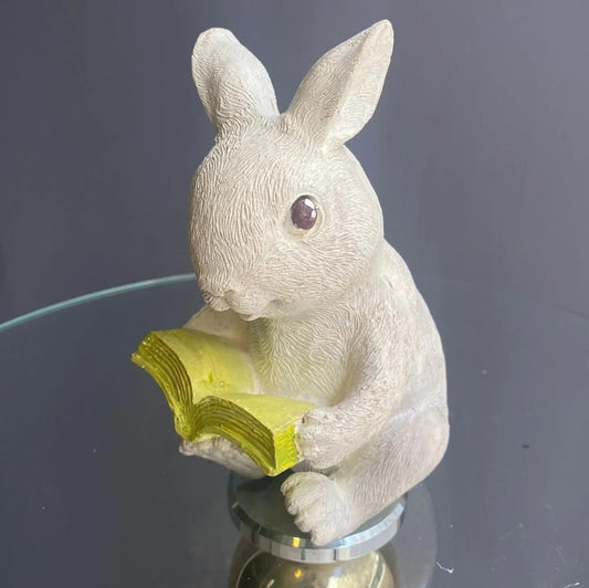Adorable Reading Bunny Figurine, Cute Easter Decoration, Book Lover Bunny, Book Lover Gift Idea, Easter Rabbit Decor, Easter Bunny Decor, Easter Rabbit Sculpture