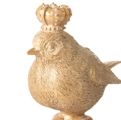 Vintage Crowned Bird Figurine on Leaf Base, Decorative Bird Statue, Bird Decor, Crowned Bird Decor, Bird Sculpture, Royal Bird Statue