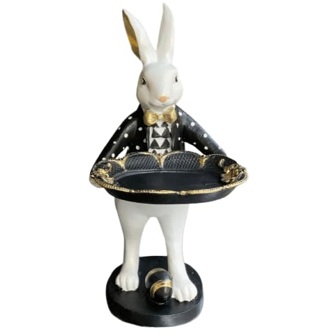 Elegant Rabbit Figurine with Tray, Whimsical Rabbit Sculpture, Decorative Bunny Statue, Bunny Statue Tabletop, Rabbit Serving Tray Stand