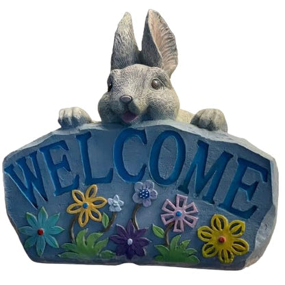 Adorable Bunny Welcome Sign with Flowers, Easter Rabbit Decor, Easter Bunny Decor, Welcome Decor, Spring Home Entryway Decoration, Easter Rabbit Sculpture