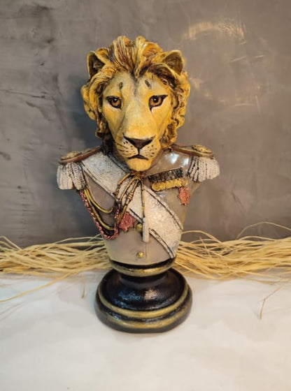 Royal Lion Statue Bust in Military Uniform, Lion Bust Sculpture, Regal Lion Statue, King Lion Decor, Military Lion Bust, Lion Head Statue, Lion Head Decor, Lion Head Sculpture