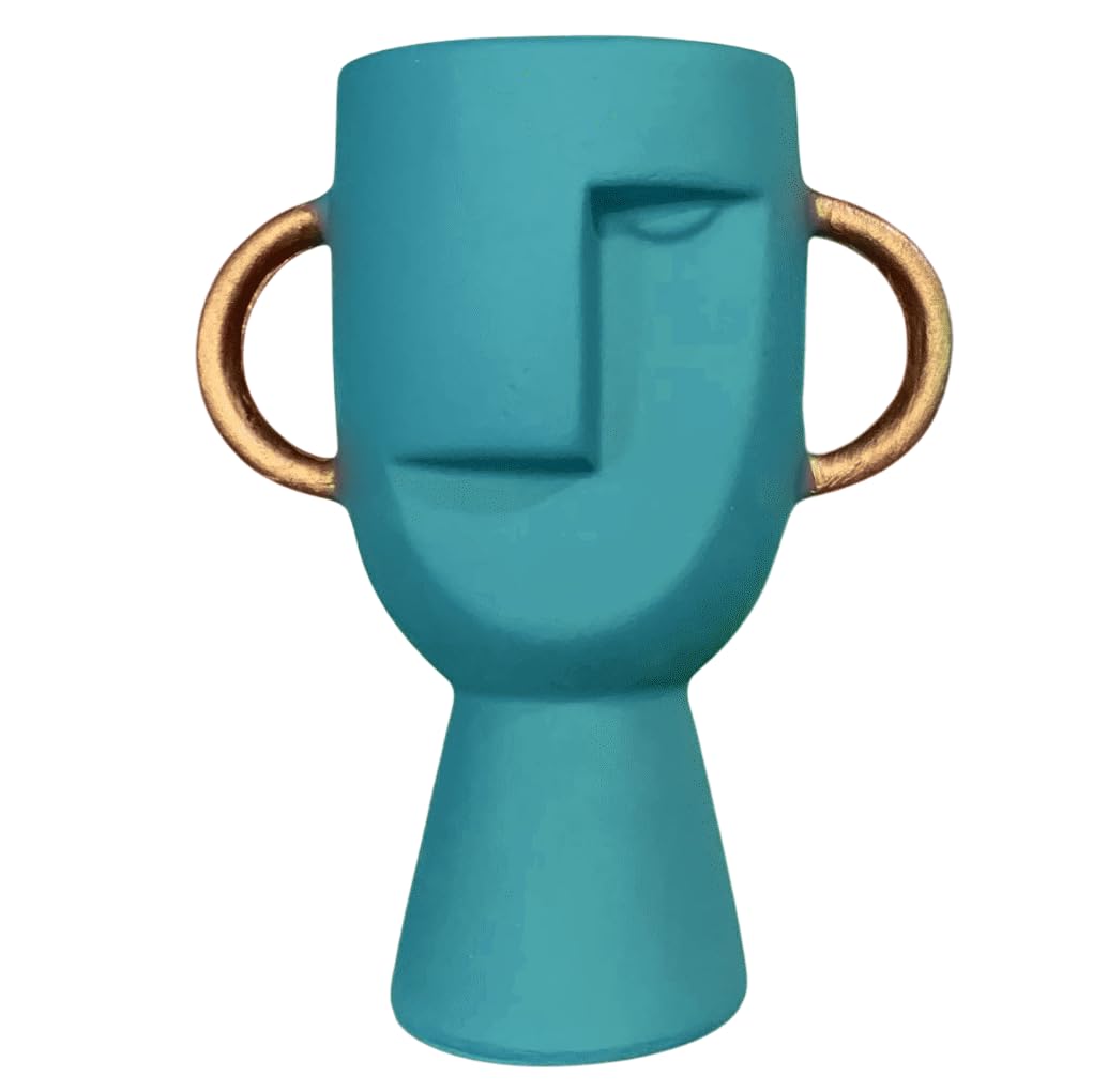 Abstract Face Vase with Dual Handles, Abstract Face Vase, Nordic Style Vase, Polyester Face Art, Small Face Vase, Twin Handle Sculpture
