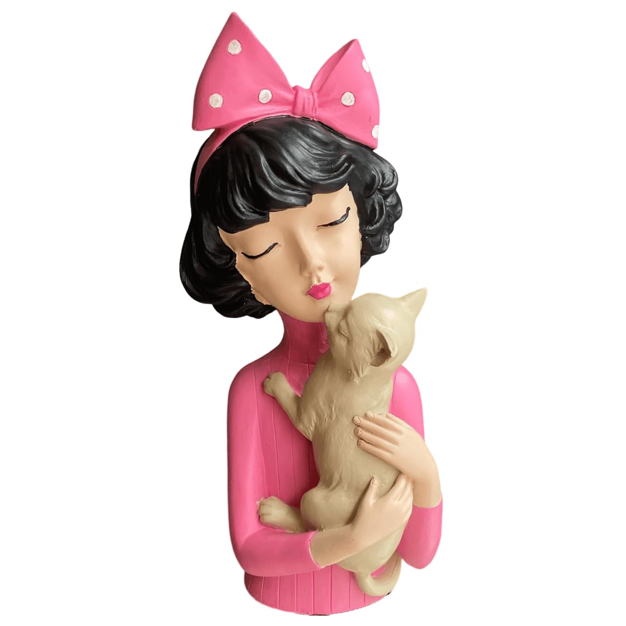 Girl With Cat Decor, Whimsical Decor Accent, Hand-painted Art Decor, Decorative Girl Statue, Cat Themed Home Decor, Girl and Pet Sculpture, Girl and Pet Decor