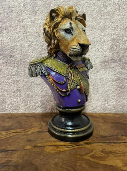 Royal Lion Statue Bust in Military Uniform, Lion Bust Sculpture, Regal Lion Statue, King Lion Decor, Military Lion Bust, Lion Head Statue, Lion Head Decor, Lion Head Sculpture