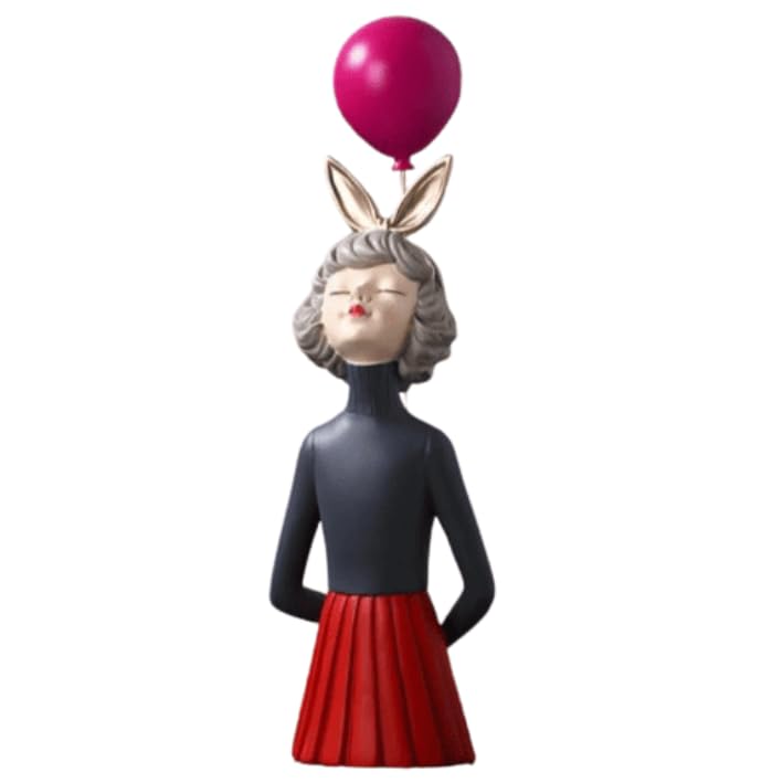 Girl Balloon Statue with Skirt and Bunny Ears, Girl Balloon Statue, Unique Gift Statue, Girl Sculpture Decor, Girl Balloon Sculpture, Girl Balloon Decor, Girl Balloon Objects