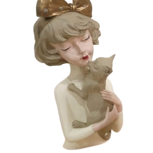 Girl With Cat Decor, Whimsical Decor Accent, Hand-painted Art Decor, Decorative Girl Statue, Cat Themed Home Decor, Girl and Pet Sculpture, Girl and Pet Decor