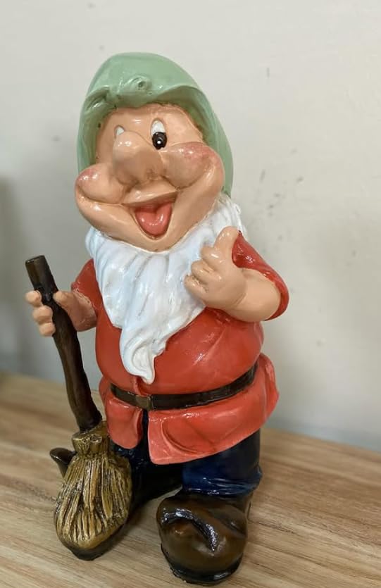 Happy Garden Gnome with Broom for Outdoor Decor, Garden Gnome Statue, Patio Gnome Figure, Gnome Decor, Broom Holding Gnome