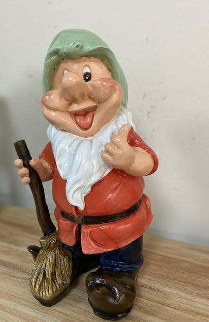 Happy Garden Gnome with Broom for Outdoor Decor, Garden Gnome Statue, Patio Gnome Figure, Gnome Decor, Broom Holding Gnome