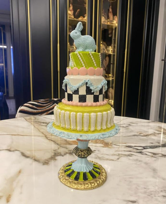 Colorful Cake with Rabbit Topper, Cute Bunny Dessert Figurine, Whimsical Party Decoration, Pastel Cake Decor, Bunny Birthday Decor, Bunny Cake Decor, Easter Cake Statue