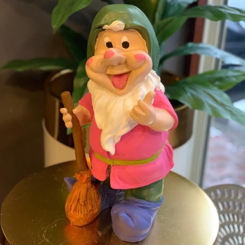 Happy Garden Gnome with Broom for Outdoor Decor, Garden Gnome Statue, Patio Gnome Figure, Gnome Decor, Broom Holding Gnome