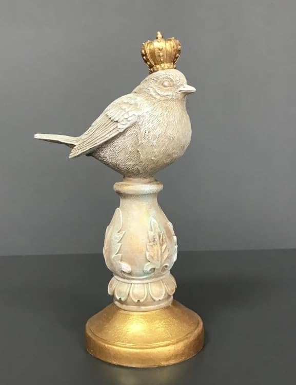 Vintage Crowned Bird Figurine on Leaf Base, Decorative Bird Statue, Bird Decor, Crowned Bird Decor, Bird Sculpture, Royal Bird Statue