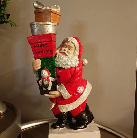 Santa Claus Figurine Carrying Stacked Christmas Gifts, Christmas Santa decoration, Santa Figurine with Gift Boxes, Santa Claus Sculpture, Santa Sculpture, Santa Decor