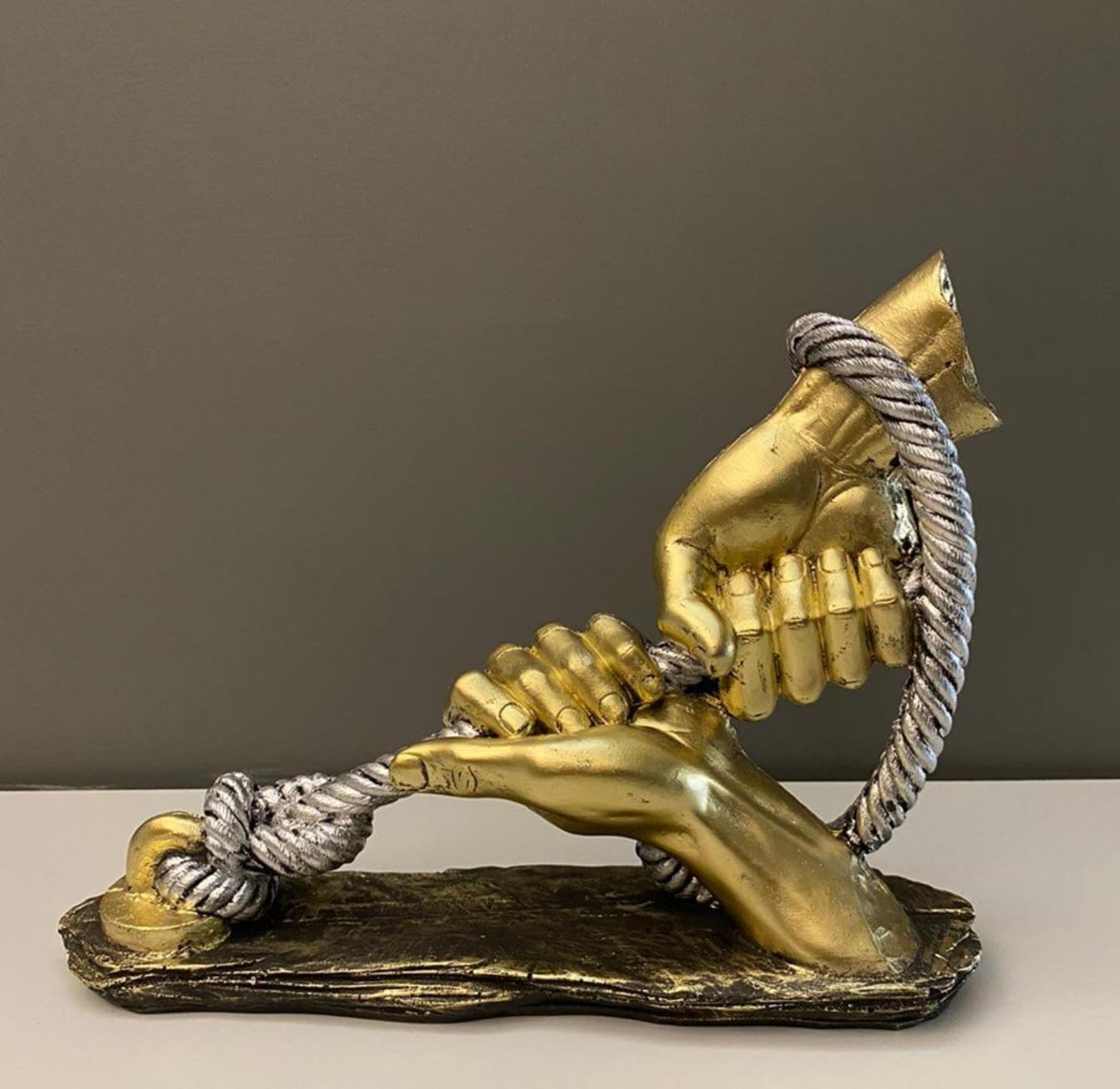Decorative Hand Wrapped In Rope Sculpture, Hands Wrapping a Rope Figurine, Hand Sculpture Decor, Tug of War Figurine, Artistic Rope Statue, Rope Sculpture