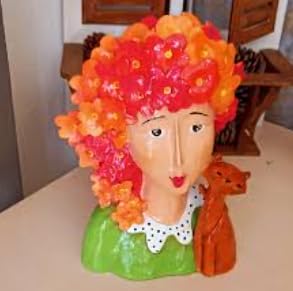Whimsical Woman and Cat Head Sculpture, Woman Cat Sculpture, Artistic Face Figurine, Handmade Woman Bust, Girl Cat Statue, Quirky Decor Bust