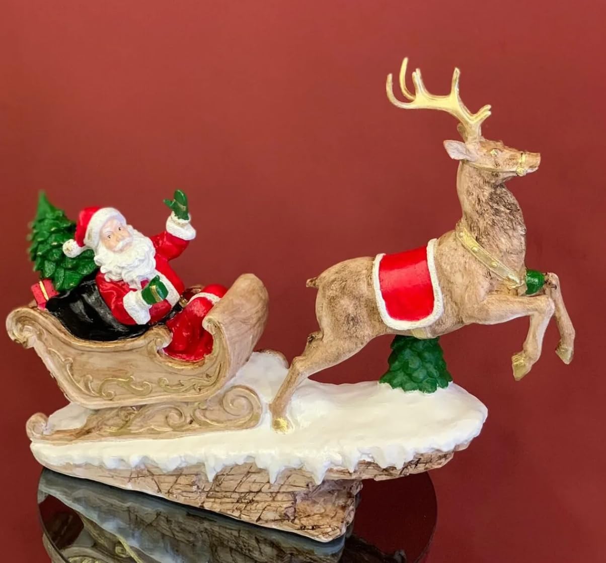 Santa Claus Reindeer Sleigh Figurine, Santa Sleigh Christmas, Santa Claus Figurine, Christmas Gift, Decorative Santa Reindeer Sleigh, Reindeer Sculpture, Reindeer Decor, Reindeer Statue