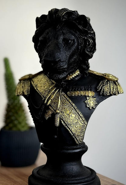Royal Lion Statue Bust in Military Uniform, Lion Bust Sculpture, Regal Lion Statue, King Lion Decor, Military Lion Bust, Lion Head Statue, Lion Head Decor, Lion Head Sculpture