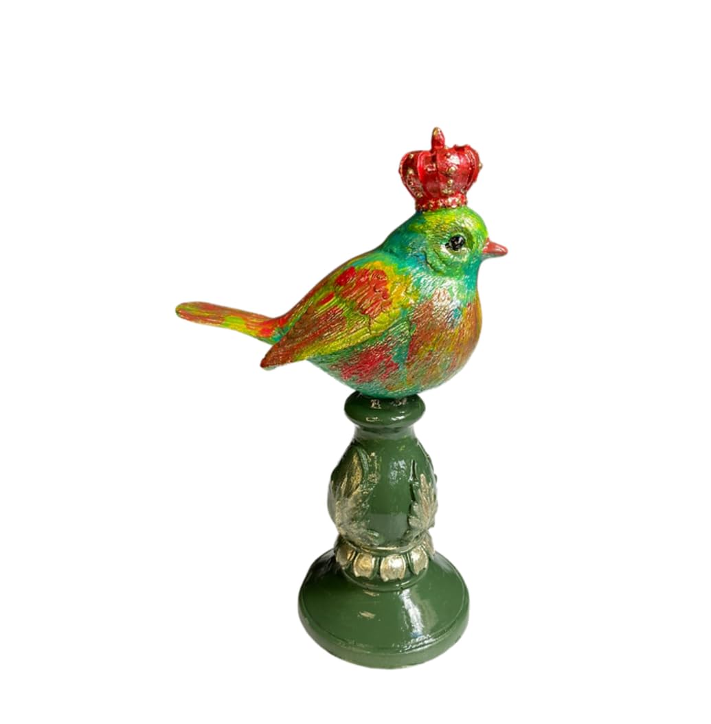 Vintage Crowned Bird Figurine on Leaf Base, Decorative Bird Statue, Bird Decor, Crowned Bird Decor, Bird Sculpture, Royal Bird Statue
