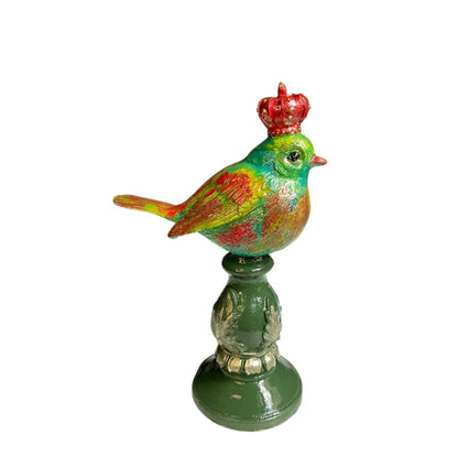 Vintage Crowned Bird Figurine on Leaf Base, Decorative Bird Statue, Bird Decor, Crowned Bird Decor, Bird Sculpture, Royal Bird Statue