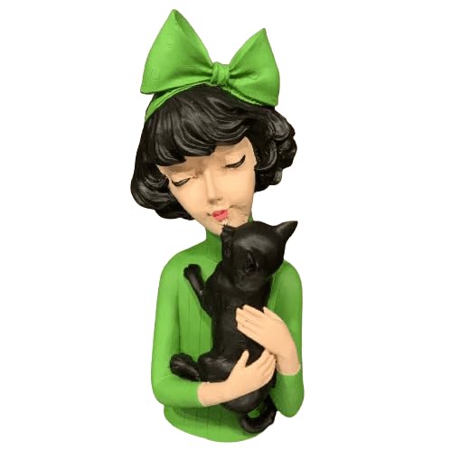 Girl With Cat Decor, Whimsical Decor Accent, Hand-painted Art Decor, Decorative Girl Statue, Cat Themed Home Decor, Girl and Pet Sculpture, Girl and Pet Decor