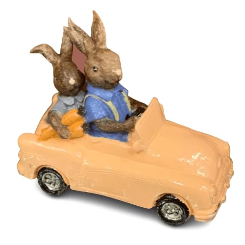 Hasenfigur im Auto, Hasenpaar Skulptur, Hasenfigur Auto Dekor, handgefertigte Hasenstatue, Osterhasen Skulptur, Hasen Dekor, Osterhasen Skulptur