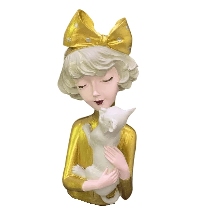 Girl With Cat Decor, Whimsical Decor Accent, Hand-painted Art Decor, Decorative Girl Statue, Cat Themed Home Decor, Girl and Pet Sculpture, Girl and Pet Decor
