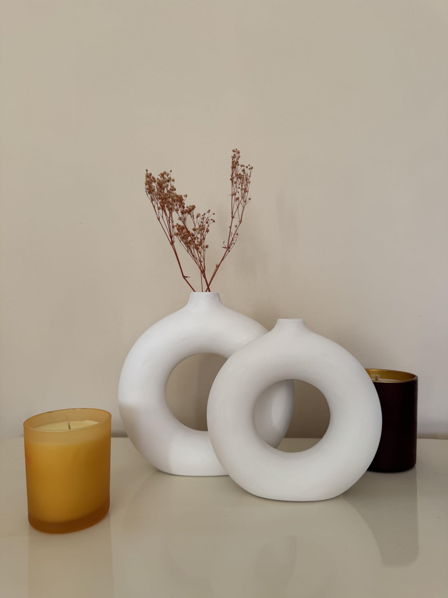 Circle Ceramic Vase Set-2, Minimalist Round Hollow Vase, Handmade Ceramic Vase, Home Decor Accessories, Pampas Flower Vases, Flowers Vase, Circle Vase, Handmade Vase