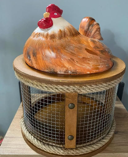 Farmhouse Chicken Egg Basket, Handmade Chicken Egg Holder Cage, Rooster Kitchen Decor, Chicken Wire Egg Storage, Hen Egg Holder