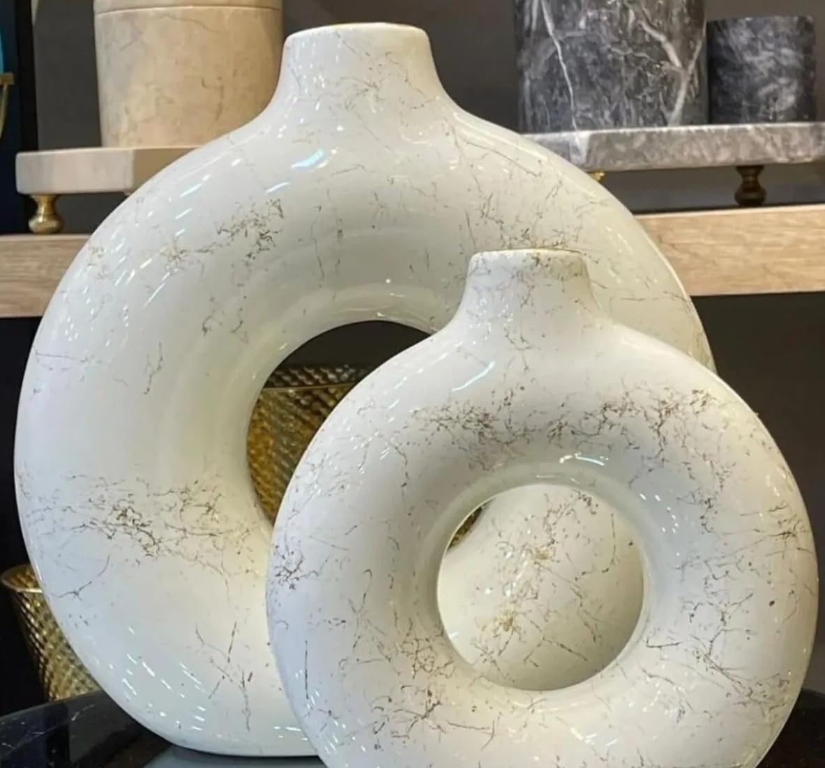 Circle Ceramic Vase Set-2, Minimalist Round Hollow Vase, Handmade Ceramic Vase, Home Decor Accessories, Pampas Flower Vases, Flowers Vase, Circle Vase, Handmade Vase