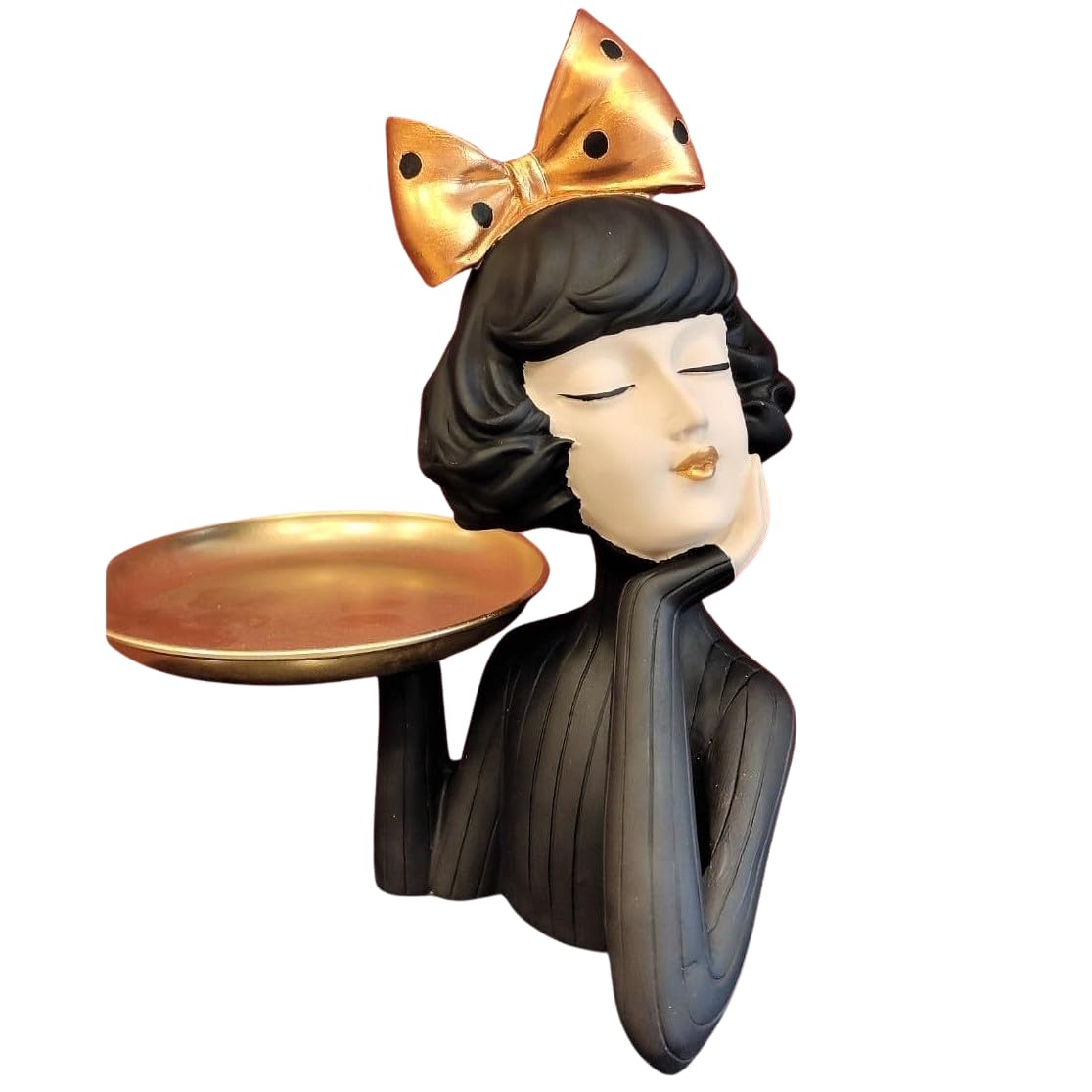 Handcrafted Girl Holding Tray Figure, Girl Sculpture With Tray Decor, Functional Girl Figurine With Tray, Decorative Girl Figurine For Gift, Girl Holding Tray Decor