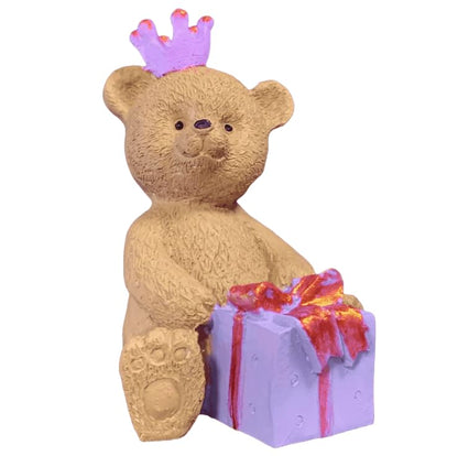 Gift Wrapped Bear Statue, Crowned Bear Figurine, Handmade Gift Bear Statue, Crowned Bear Statue, Handmade Bear Statue, Crowned Bear Decor, Crowned Bear Sculpture, Gift Wrapped Bear Decor