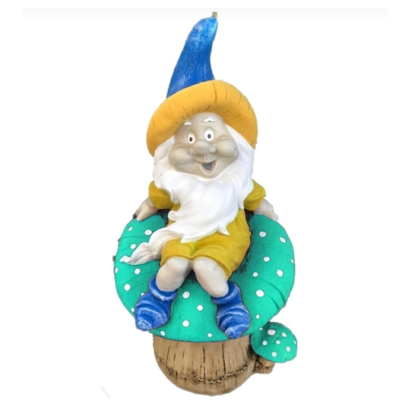 Garden Gnome Sitting on Red Mushroom Outdoor Decor, Garden Gnome Statue, Outdoor Garden Decor, Mushroom Gnome Figure, Fairy Garden Gnome, Garden Gnome Sculpture, Garden Gnome Decor