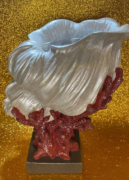 Seashell Vase with Coral Base, Seashell Flower Vase, Seashell Vase, Modern Coastal Shell Vase, Ocean Home Decor, Nautical Decor, Ocean Vase